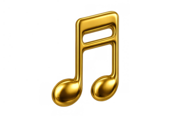 Golden musical note 3d rendering symbol of music, sound, melody, rhythm, and song composition on transparent background