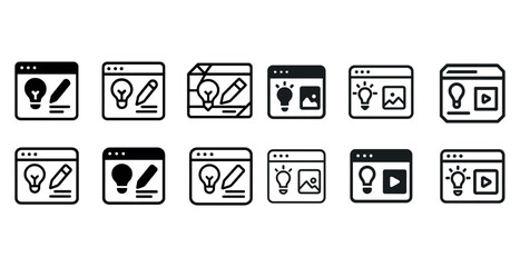 Website icon set: lightbulb, pencil, video, image