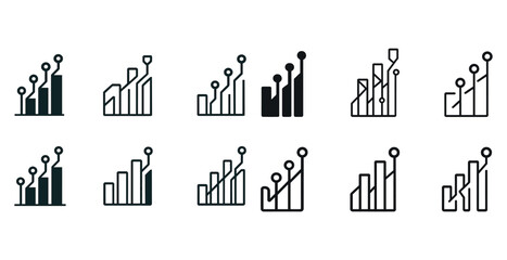 Obraz premium Set of minimalist line graph icons showing positive growth trends
