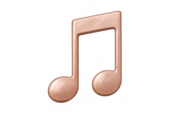 Rose gold musical note representing sound, melody, audio, and music concept on transparent background