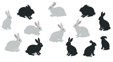 Obraz premium Flat style pattern of black and white rabbits on white background