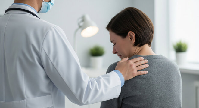  Un médecin réconforte un patient en larmes dans son cabinet – concept de confiance entre le médecin et le patient.