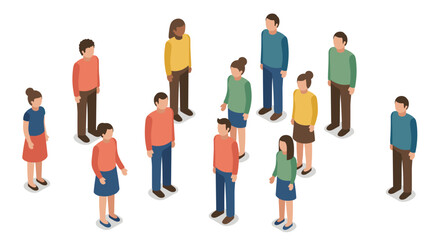 Obraz premium Diverse group of people in colorful isometric style on a white background