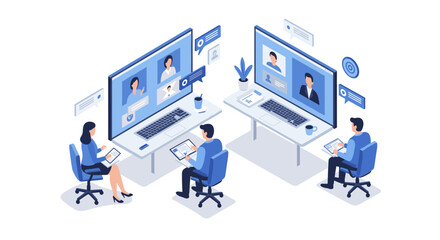 Remote work environment with video conferencing in modern office setting