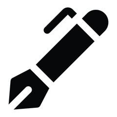 Solid black silhouette of a pen, ideal for writing themes, school materials, and office education graphics.