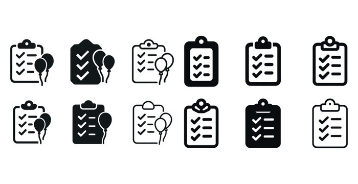 Checklist and balloon icons in various styles and layouts