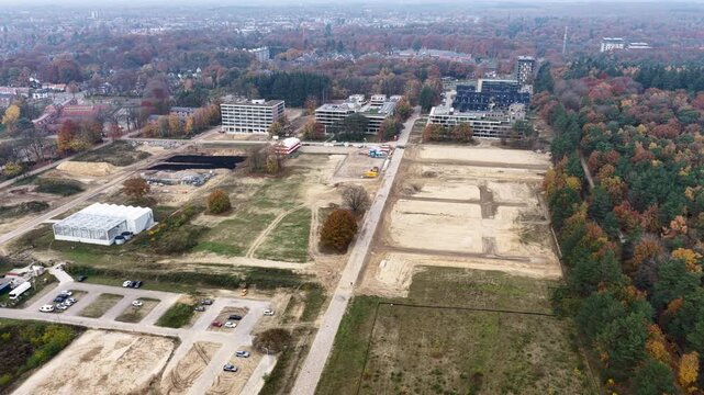 Ede, Gelderland, Netherlands - 8th of November 2025; World Food Center district in the making in Ede from the air
