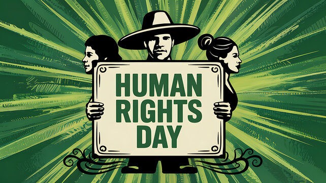 Human rights day celebration with diverse people holding sign