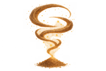 Magic glowing dust vortex rising from a sand pile creating a sparkling fantasy spell effect on transparent background