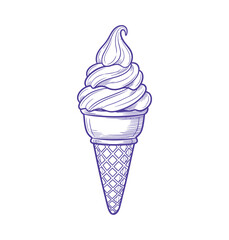 Ice cream cone vector illustration with sweet frozen vanilla dessert on a white background