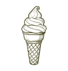 Isolated vector illustration of a sweet frozen vanilla ice cream cone, a delicious cold summer dessert