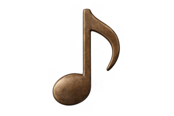 Eighth musical note symbol in bronze metal texture isolated on a transparent background, representing music and rhythm