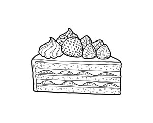 Delicious chocolate birthday cake illustration with strawberry and cream on a white background vector