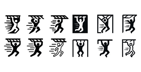 Obstacle course silhouettes: dynamic monkey bar illustrations for adventure and fitness enthusiasts