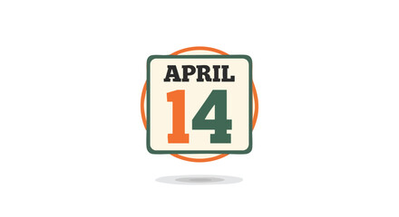 Stylized April 14th Date Icon with Retro Aesthetic, Ideal for Event Reminders or Calendar Design Projects