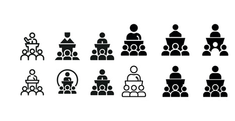 Set of speaker icons: various styles and podiums