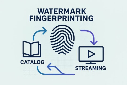 Watermark fingerprinting technology for cataloging, streaming and content protection to ensure secure media distribution and copyright enforcement