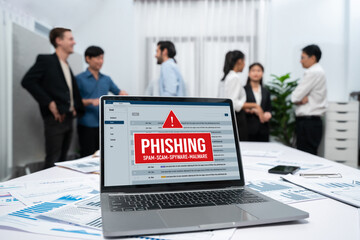 Cyber security software show alert of cyber attack for protection brisk. Danger from virus, phishing and cyber fraud.