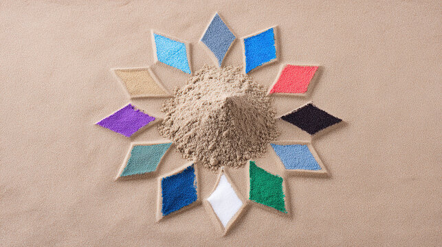 radial. Complex mandala pattern from colored sand, radial symmetry and vibrant colors. event programs, museum guides, designed for cultural heritage projects and event programs, supports education.
