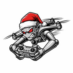 Fototapeta premium Illustration robot drone Santa Claus flying remote control