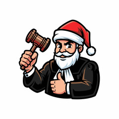 Mascot santa judge cartoon wielding gavel giving a thumbs up gesture