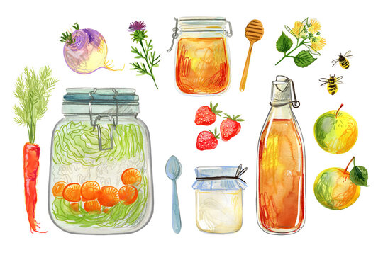 Farm Fresh Food and Preserves &ndash; Watercolor Homemade Goods Set
