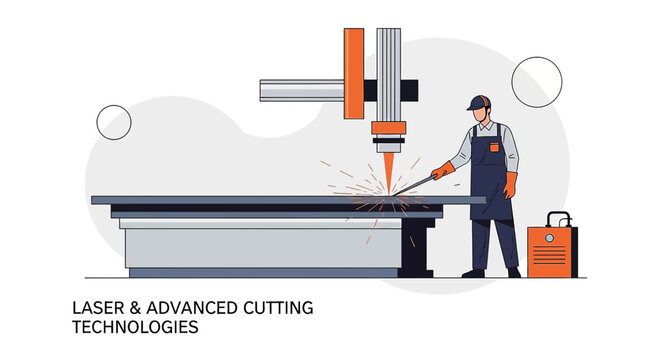 Precision industrial process with laser cutting, manufacturing and modern equipment depicted in