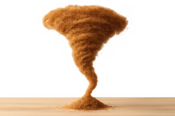 Brown sugar forming a swirling tornado shape on a wooden surface, abstract sweet concept with transparent background