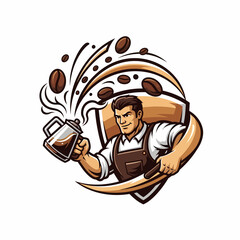 Vector illustration barista pouring coffee aroma grains shop profession design
