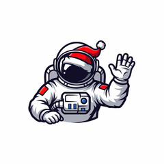 Cartoon astronaut wearing santa hat waving hand festive season illustration