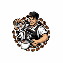 Cartoon barista pouring espresso vector illustration coffee shop concept art