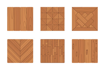 Wood panel textures set, crate cross boards, diagonal chevron, vertical planks, square parquet tiles, natural timber vector