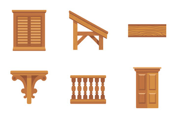Wood architectural details set, louvered shutter panels, support brackets, beaded trim, baluster rail, paneled door, interior millwork © BlackVault Designs