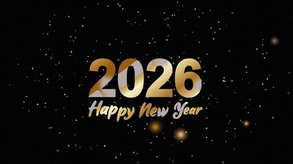 Happy New Year 2026 Celebration Golden text 4k video with Fireworks, snowfall and lighting sparkle,  Animated midnight happy new year 2026 Social Media Wishes, Greetings, firecracker new year's eve. - Powered by Adobe