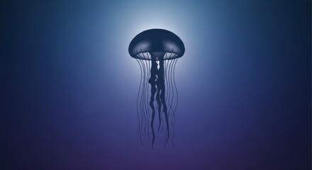 Dark Jellyfish Floating in the Deep Ocean.