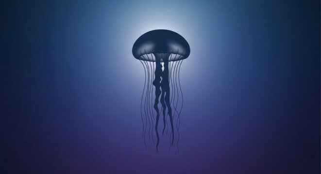 Dark Jellyfish Floating in the Deep Ocean.