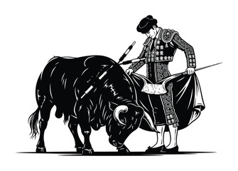 Bullfighting vector illustration matador and bull spanish tradition art eps silhouette