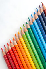 Color pencils on white background, school supplies concept