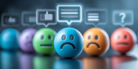 Colorful Emojis Representing Different Emotions with Speech Bubbles on a Soft Blurred Background