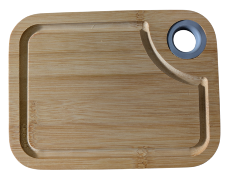 Bamboo cutting board isolated on white. Eco-friendly kitchen accessory for cooking, meal prep and food styling.