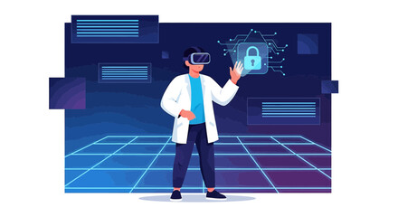 Virtual security demonstration: A scientist navigates digital protection in virtual reality