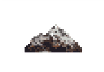 Pixel Art Mountain Peak. 8 bit. Game development, mobile app. Isolated vector illustration.