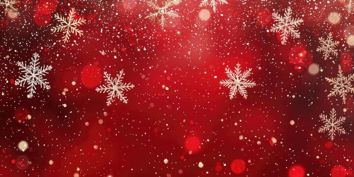 A festive red and white Christmas background with snowflakes and bokeh lights.