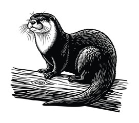 Otter vector illustration black and white drawing of a river otter art eps silhouette