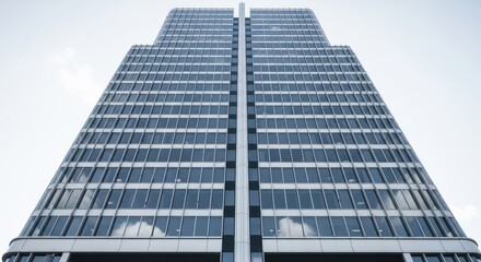 Obraz premium A modern glass office tower representing corporate security and financial protection for a family, home, and property