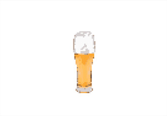 Pixel Art Glass of Golden Beer with Frothy Head. 8 bit. Game development, mobile app. Isolated vector illustration.