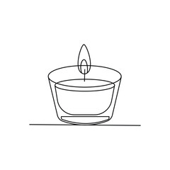 Minimalist Tealight Candle in Glass Holder Line Art Illustration