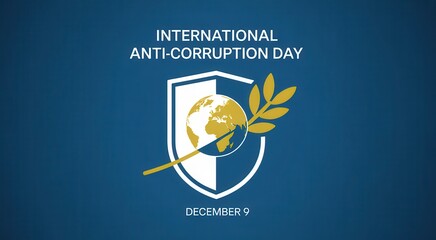 International anticorruption day poster with globe and olive branch design