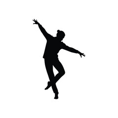 Silhouette of a dancer in a dynamic pose with arms outstretched