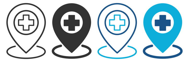 Medical map pin with cross mark location for health care on transparent background
